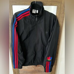 Adidas Black Windbreaker with Colorful Sleeve Stripes